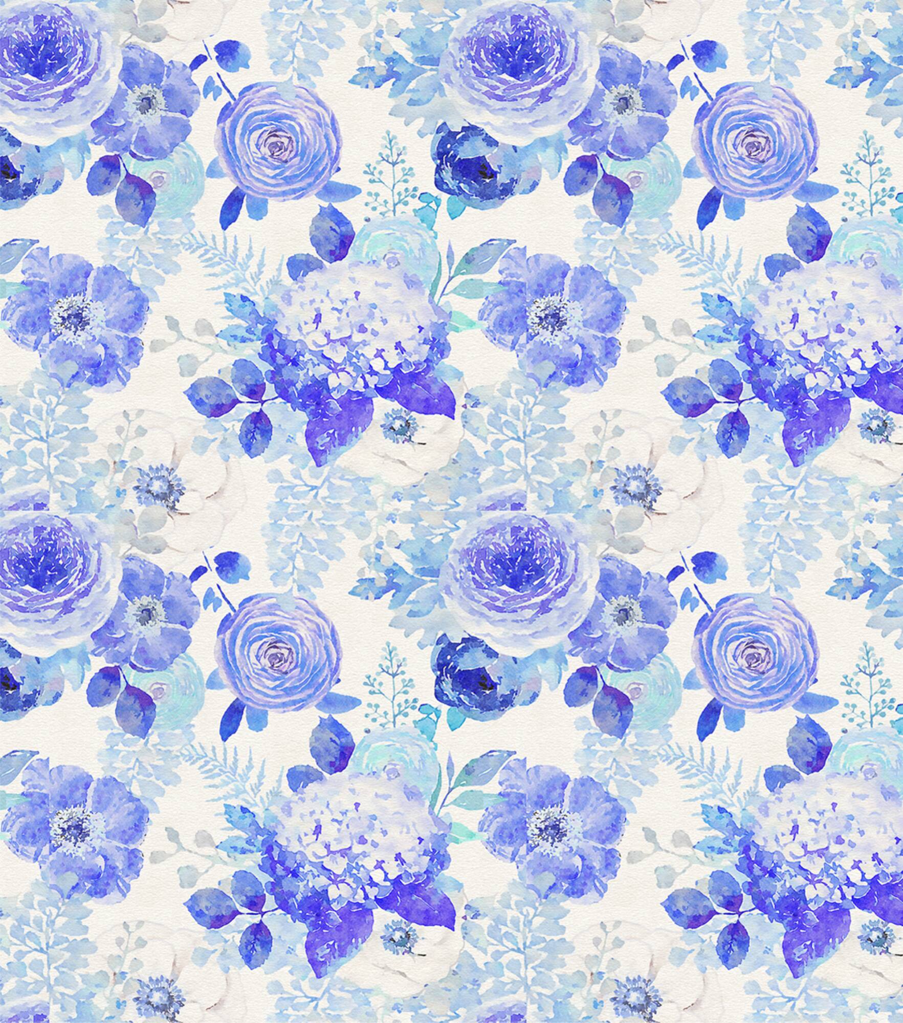 Suzanne Nicoll Blue Peacock Floral Cotton Fabric